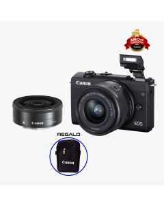 Cámara mirrorless Canon EOS M200 con lente EF M15-45 IS STM+Lente EF-M 22mm f/2 STM+ Morral